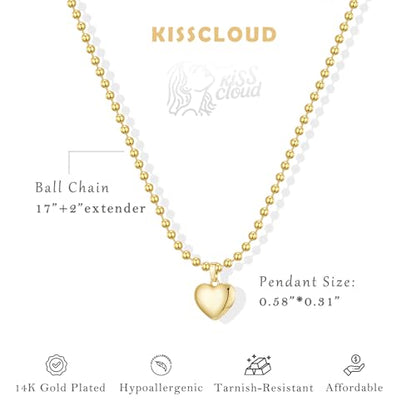 Gold Silver Necklace for Women, Dainty Cubic Zirconia Pendant | Teardrop CZ Charm, 14K Gold/Sterling Silver Plated, Adjustable Chain, Hypoallergenic & Waterproof Jewelry, Cute Trendy Gift - color: Gold-Puffy heart/ball chain