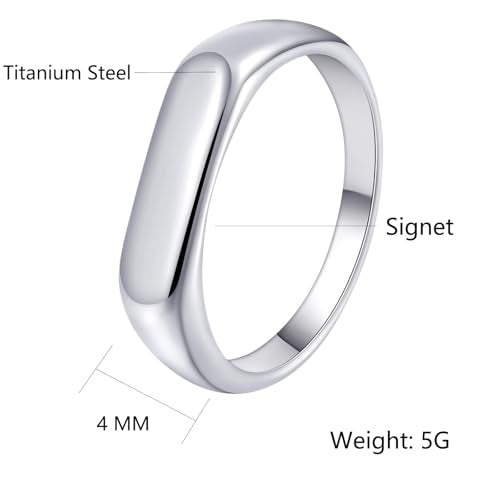 Mens Stainless Steel Plain Signet Rings 4/7/10/14MM Rectangular Pinky Rings | High Polish Classic Blank Thumb Rings, Everyday Comfit Wear, Gift for Men - color: Silver04