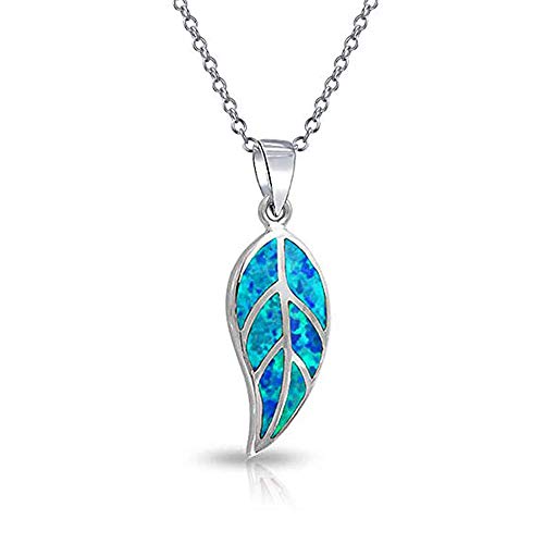 CiNily Opal Leaf/Flower Pendant Necklace for Women Silver Plated Jewelry Gift - color: blue
