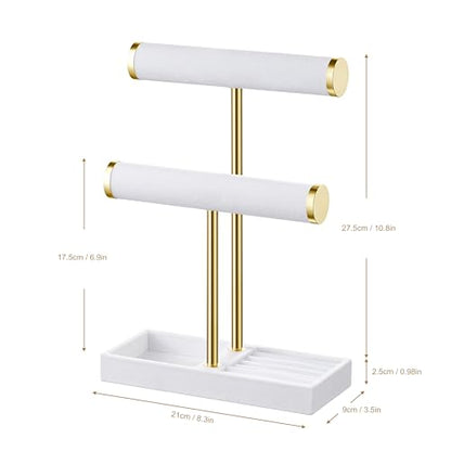 bussdis 2 Tier Bracelet Holder Display, Necklace Holder Organizer, White | Velvet Necklace Holder | Jewelry Tree | Jewelry Towers | Jewelry Stand Organizer for Necklaces, Bracelets, Earrings, Rings - color: White