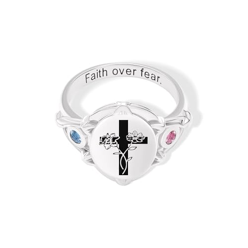 callie Custom Signet Ring - Engraved Text & Photo, Personalized Family Crest Coat Of Arms Rings, 925 Sterling Silver/Brass | Father's Day Jewelry Gifts for Men & Women - color: Cross-1