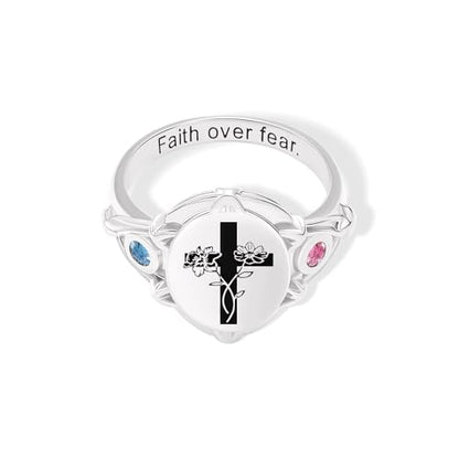 callie Custom Signet Ring - Engraved Text & Photo, Personalized Family Crest Coat Of Arms Rings, 925 Sterling Silver/Brass | Father's Day Jewelry Gifts for Men & Women - color: Cross-1