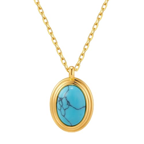 Jean Beau Gold Stone Pendant Necklaces for Women, Chunky Gemstone Dangle Necklace Wedding Prom Fashion Jewelry Gift - color: Turquoise