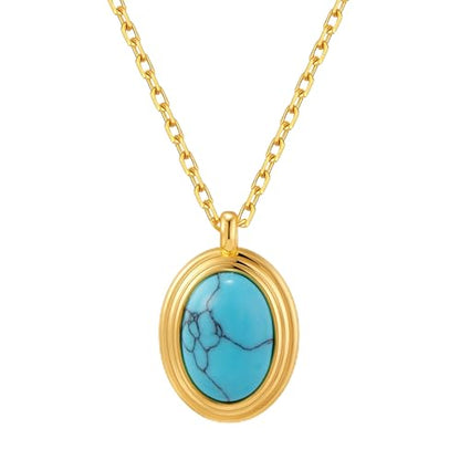 Jean Beau Gold Stone Pendant Necklaces for Women, Chunky Gemstone Dangle Necklace Wedding Prom Fashion Jewelry Gift - color: Turquoise