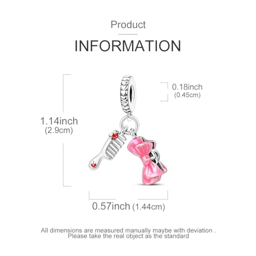 Hapour 925 Sterling Silver Charms for Bracelet Necklace Dangle Pendant Bead | Bear Charm, Elephant Zebra Cat Dream catcher Family Birthday European Jewelry Charm, For Women Mom - color: Hair Clip and Comb