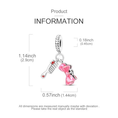Hapour 925 Sterling Silver Charms for Bracelet Necklace Dangle Pendant Bead | Bear Charm, Elephant Zebra Cat Dream catcher Family Birthday European Jewelry Charm, For Women Mom - color: Hair Clip and Comb