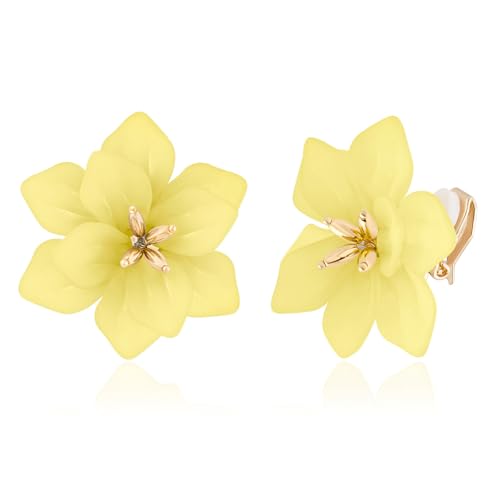 LAXPICOL Fashion Big Flower Clip On Earrings For Women Cute Lovely Acrylic Flower Earrings No piercing Earrings 2.36" - color: yellow
