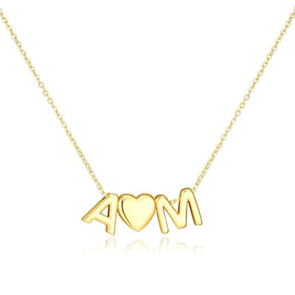 adoyi Initial Necklaces for Women 14k Gold Plated Layered bubble Letter Necklace Dainty Heart A-Z Pendant Necklace Initial Necklaces Stack Birthday Gifts for Women Jewelry - color: Gold-Heart, style: A+M