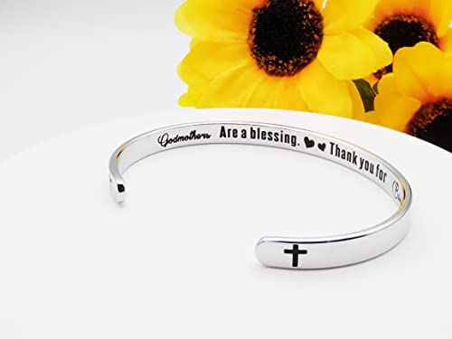 Dczosily Inspirational Bracelets for Women Stainless Steel Cuff Bracelet Engraved Jewelry Motivational Bangles Personalized Gifts for Best Friend/Mom - style: Christian-Godmothers Are a blessing. Thank you for Being mine