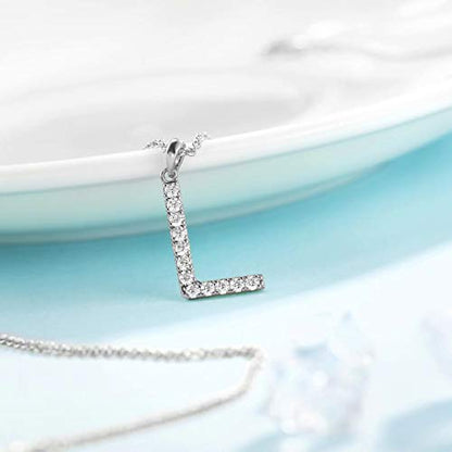 Tarsus Initial Cubic Zirconia Necklace for Women Teens | Jewelry Gifts for Women Adjustable Chain 18" + 2" - style: Silver-L-Diamond style