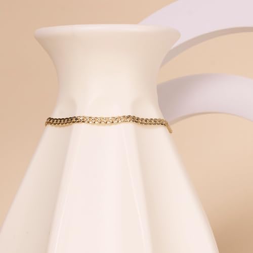Red by Kiss 14K Gold Plated Glam Fashion Anklet, Hypoallergenic Cuff Link, Adjustable Strap, Lead & Nickel Free for Sensitive Skin - color: Curb 4MM