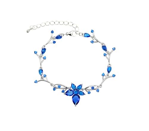 Faship Gorgeous CZ Crystal Floral Necklace Earrings Set - color: Blue / Matching Bracelet