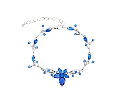 Faship Gorgeous CZ Crystal Floral Necklace Earrings Set - color: Blue / Matching Bracelet