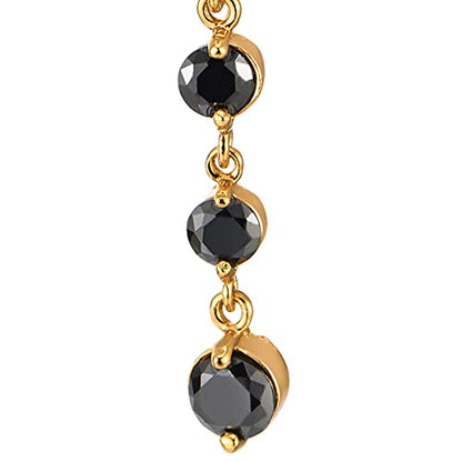 COOLSTEELANDBEYOND Belly Chain Belly Button Ring Body Jewelry Piercing Navel Ring with Long Dangle Cubic Zirconia - color: D-Metal Color:18K Gold-Plated; Stone Color:Black