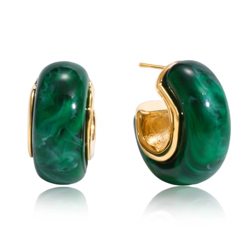 Chunky Hoop Earrings for Women, Lightweight Statement Daily Wear Gifts - color: Dark green C