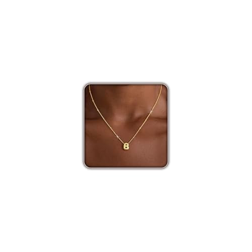 Initial Necklaces for Women, 14K Gold Plated Dainty Bubble Letter Necklace A-Z Name Pendant Necklace for Women Trendy Gold Jewelry Personalized Gifts - color: B