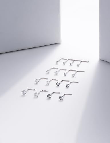 18G 20G 22G Round Cubic Zirconia Nose Rings Studs for Women Men 316L Stainless Surgical Steel Nose Ring Stud Piercing Jewelry Silver Gold Clear CZ 1.5mm 2mm 2.5mm 3mm - style: 24G (Thin) L Shaped Silver