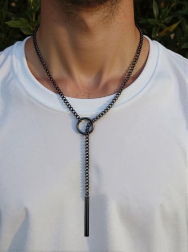 Choker Necklace for Women Gothic Goth Stainless Steel Slip Chain Chunky Long Drop Mens Punk Necklace Jewelry Gift - style: Black