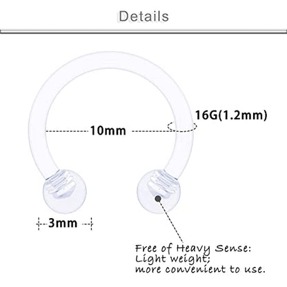 18G 16G 14G Plastic Septum Rings Flexible Lip Rings Hoops Septum Nose Rings Smiley Piercings Acrylic Horseshoes Cartilage Helix Rook Daith Earrings Piercing Retainer for Work 8mm 10mm 12mm - color: 10mm(3/8") Hoop