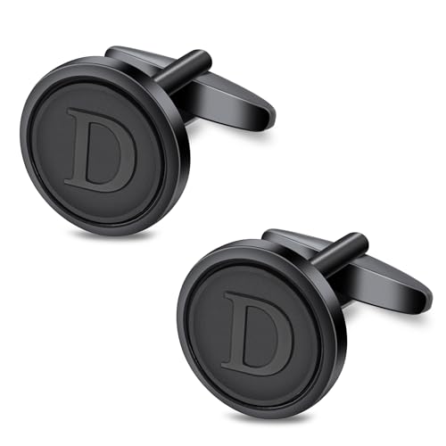 Initial Letter A-Z Cufflinks for Men Silver/Gold/Black Cufflinks 26 Alphabet Letter Copper Cufflinks for Formal Occasions Gifts Anniversary Business Wedding for Bridegroom Groomsmen - size: Black, style: Initial: D