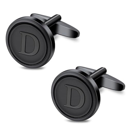 Initial Letter A-Z Cufflinks for Men Silver/Gold/Black Cufflinks 26 Alphabet Letter Copper Cufflinks for Formal Occasions Gifts Anniversary Business Wedding for Bridegroom Groomsmen - size: Black, style: Initial: D