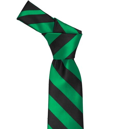 tiemart Men's Striped Tie Standard Length - color: Kelly Green and Black
