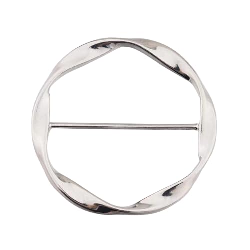 Round Twisted Circle Silk Scarf Ring Brooch for Women Girls Minimalist Shawl Scarves Buckle Wrap Clip Fashion Dress Accessories Decoration Jewelry Gift - color: Silver