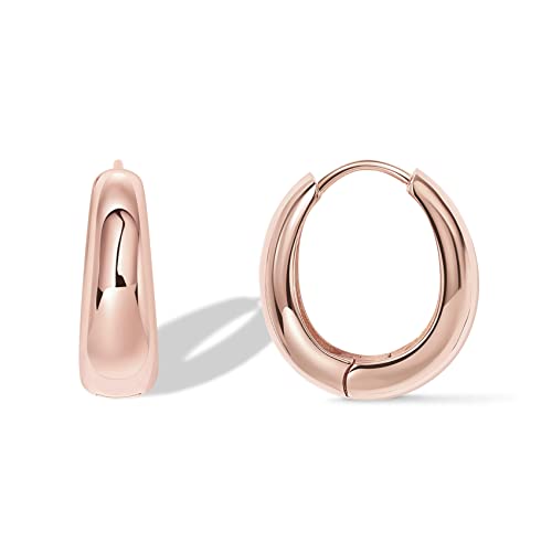PAVOI Gold Hoop Earrings for Women, 14K Gold Plated Small Chunky Hoops | 925 Sterling Silver Posts, Lightweight Hoops, Small Hoop Earrings for Women, Gold Hoops - color: Rose Gold