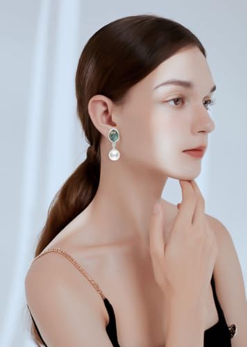 Yoursfs Abalone Shell Pearl Clip On Earrings for Women Colorful Cubic Zirconia Earrings Non Pierced Freshwater Pearl Drop Dangle Earring Trendy Jewelry - style: Pearl Drop Earring