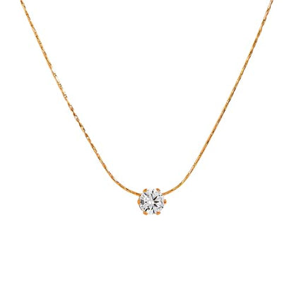 Titanium Steel Cubic Zirconia Pendant Necklace for Women, 1 Piece 16"+2" Adjustable Hypoallergenic Non-Tarnish Dainty Rolo Chain, Minimalist Sparkly Everyday Solitaire Necklace - color: Gold
