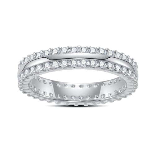 Cubic Zirconia Eternity Wedding Band Rings Round Cut 5A Grade D Color CZ Stacking Band Engagement Promise Rings for Women - style: Double Round-b