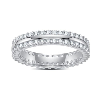 Cubic Zirconia Eternity Wedding Band Rings Round Cut 5A Grade D Color CZ Stacking Band Engagement Promise Rings for Women - style: Double Round-b