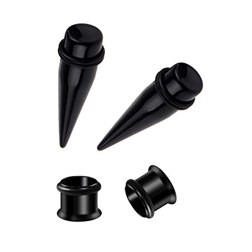 HEKEUOR 11mm 7/16" Steel Ear Stretching Kit - 2 Tapers 2 Tunnels Size Between 00g(10mm) and 1/2" (12mm) - color: Black 11mm(7/16")