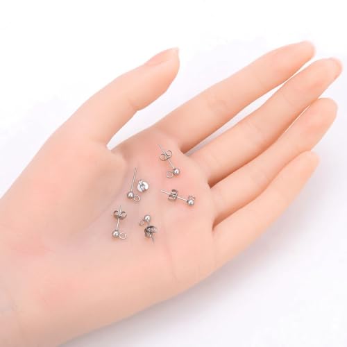 50pcs Adabele 316 Grade Surgical Stainless Steel Hypoallergenic Earring Posts 3mm Small Ball Post Open Ring 50pcs Earnut Backs DIY Earrings Jewelry Making SEF218-3 - size: 3mm (0.12 Inch) Ball Post