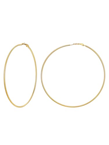 FaithHeart 2mm Thin Hoop Earrings for Women Hypoallergenic, Silver/Black/14K Gold Plated Stainless Steel Large Hoop Earrings for Women Lightweight Earring Trendy Jewelry, 20mm-100mm - color: Gold, size: 100mm/3.93"