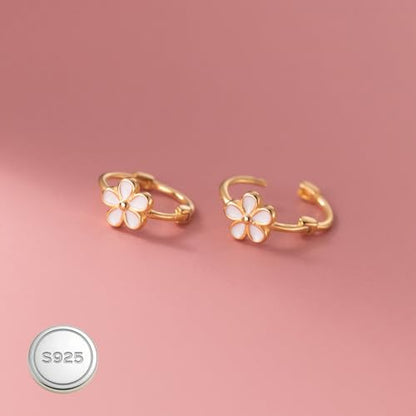 Reffeer Solid 925 Sterling Silver Flower Hoop Earrings Huggie for Women Teen Girls Daisy Hoop Earrings Cartilage Helix Earrings - color: B-Yellow