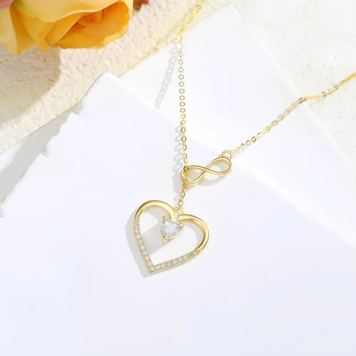 SISGEM 14K Solid Gold Heart Necklace for Women,Yellow Gold 0.55 Carat(CTTW) Moissanite Infinity Heart Pendant Necklaces Anniversary Birthday Gifts for Wife Mom 16''-18'' - color: Style-5