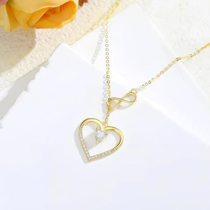 SISGEM 14K Solid Gold Heart Necklace for Women,Yellow Gold 0.55 Carat(CTTW) Moissanite Infinity Heart Pendant Necklaces Anniversary Birthday Gifts for Wife Mom 16''-18'' - color: Style-5
