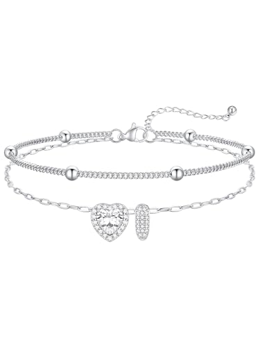 FaithHeart Waterproof Initial Ankle Bracelets for Women, Initial Anklets with Heart CZ Stainless Steel Layered Letter A-Z Anklet No Tarnish Ankle Jewelry - color: Silver, size: Initial I