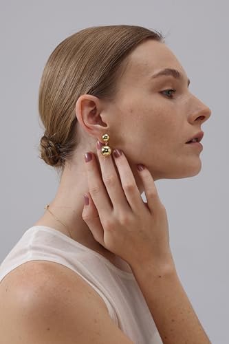 FRUMOS 18K Gold Plated Chunky Hoop Earrings for Women Fashion Thick Gold Hoops Set Jewelry for Birthday Christmas Gifts - color: Double Sphere Hoops