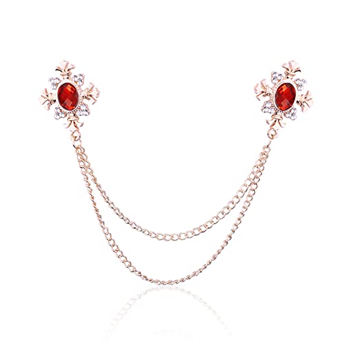 Anmpab Cross Crystal Tassel Chain Brooch Gold Silver Tassel Collar Pins Broochs Rhinestone Lapel Pin for Men Women Suit Accessories - color: Red