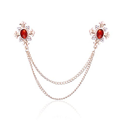 Anmpab Cross Crystal Tassel Chain Brooch Gold Silver Tassel Collar Pins Broochs Rhinestone Lapel Pin for Men Women Suit Accessories - color: Red
