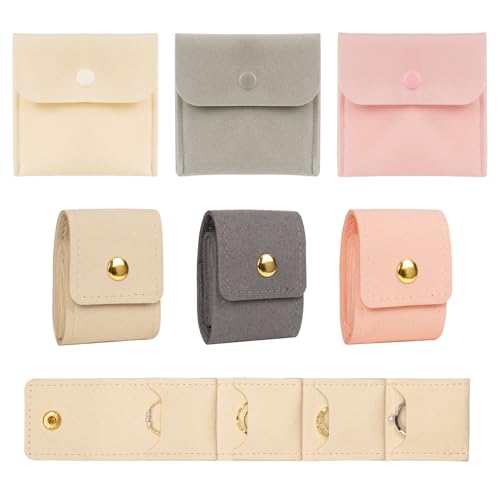 6 PCS (2 Sizes) Mini Travel Jewelry Bag with Buckle - Foldable Mini Jewelry Travel Case Small Portable Jewelry Organizer Pouch Ideal for Earrings Rings Necklaces (1.97" x 1.81" + 3.94" x 3.94")