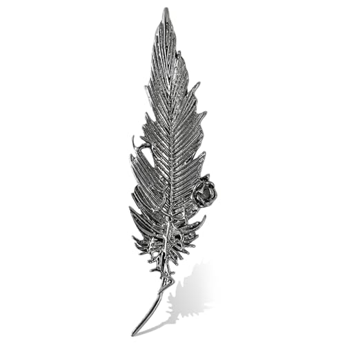 Small Rose Flower Feather Brooch Pin, Lapel Pin Men Women Suit | Classic Simple Metal Jewelry, Collar Shirt Clothes Blazer Coat Jacket Vest Hat Dress, Wedding Boutonniere, Velvet Pouch & Box - color: Black