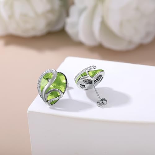 Butterfly Heart Birthstone Crystal Stud Earrings for Women S925 Sterling Silver Heart Birthstone Studs Birthday Gifts for Wife Mother Daughter Girlfriend Mom - color: 08-August
