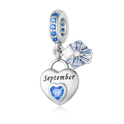 925 Sterling Silver Birthstone Bracelet Charm - Unique Heart Shaped Design, Fits most Europe Pandora Bracelets and Necklaces, women's DIY holiday Gifts - style: I-September