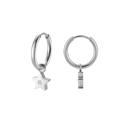 Women's Huggie Hoop Earrings with Small Cute Charm - style: Silver Star