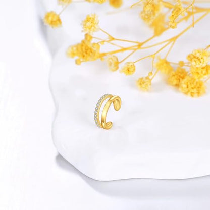 Solid 14K Gold Ear Cuff Earring for Women,14kt Real Gold Ear Cuff Hypoallergenic Non Piercing Cartilage Earring Jewelry Gifts for Christmas Birthday Her Mother Wife - style: Style 1