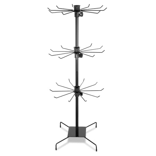 3 Tier 28.3 x 11.8 Inch Rotating Display Stand, Earring Display Rack, Black Metal Retail Display Stand with Hooks for Necklace, Bracelet, Earrings, and Keychains, Adjustable Height
