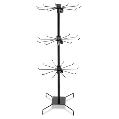 3 Tier 28.3 x 11.8 Inch Rotating Display Stand, Earring Display Rack, Black Metal Retail Display Stand with Hooks for Necklace, Bracelet, Earrings, and Keychains, Adjustable Height